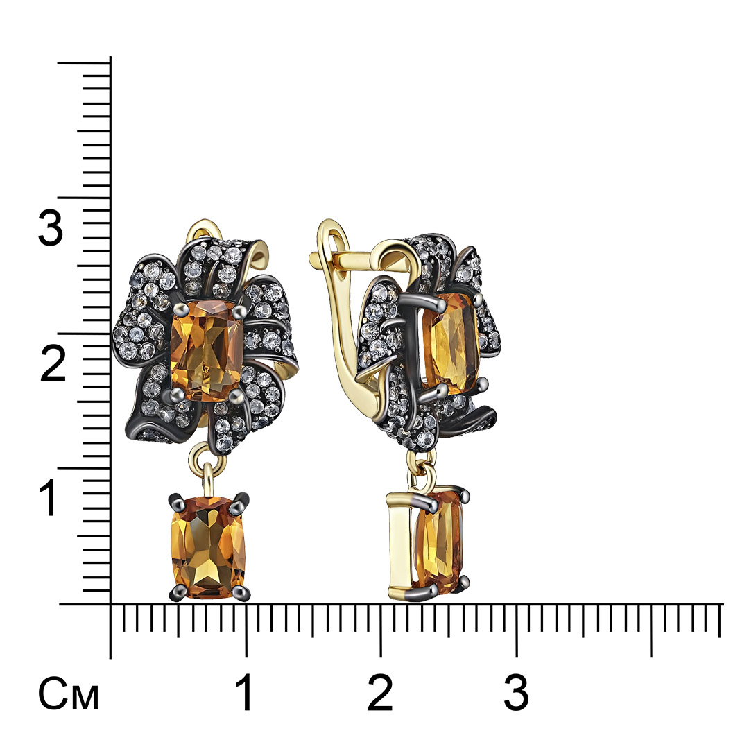 Серебряные серьги с цитринами и шпинелью "Цветы"