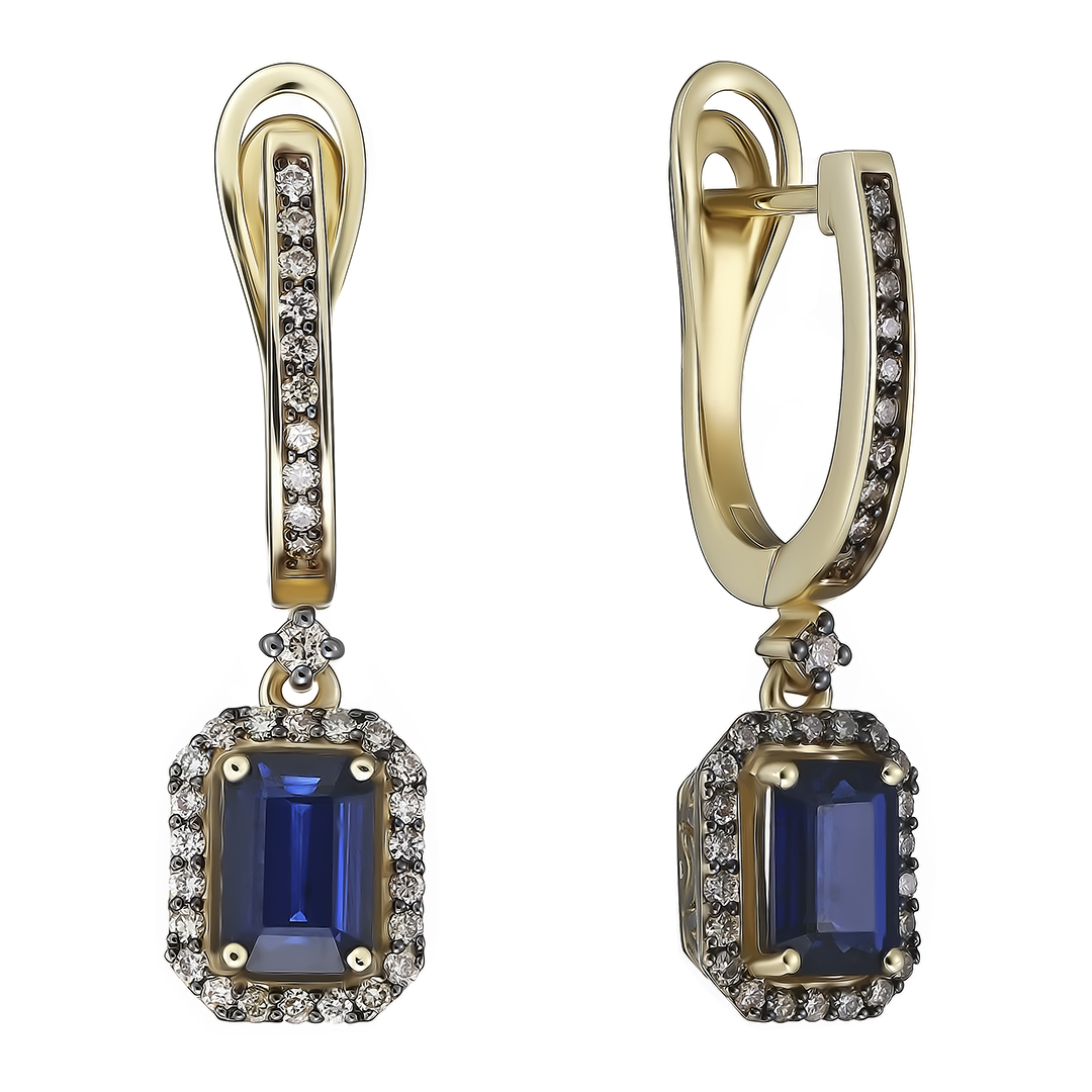 Серьги из желтого золота с сапфирами