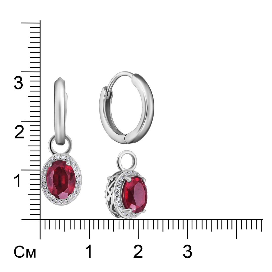 Серебряные серьги-трансформер 925 пробы; вставки 2 Рубин 3,7ct F/2; 2 Кварц дымчатый 2,2ct; 88 Куб.