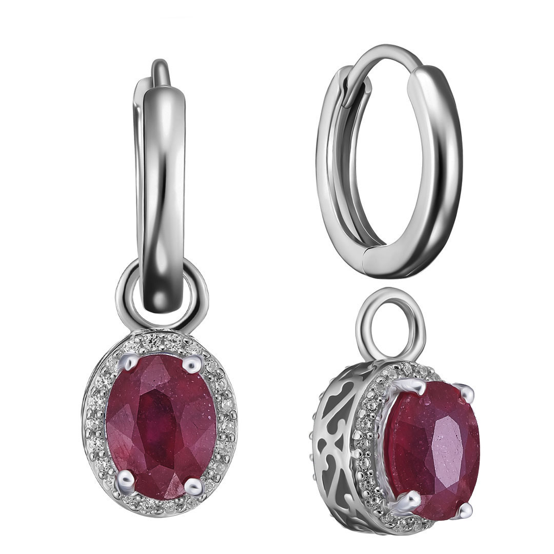 Серебряные серьги-трансформер 925 пробы; вставки 2 Рубин 3,7ct F/2; 2 Аметист 2,4ct ; 88 Куб. Циркон