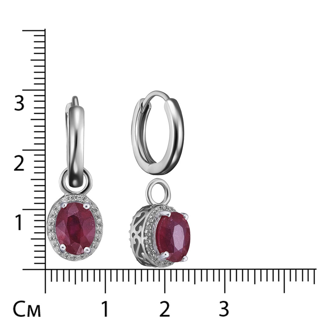 Серебряные серьги-трансформер 925 пробы; вставки 2 Рубин 3,7ct F/2; 2 Аметист 2,4ct ; 88 Куб. Циркон