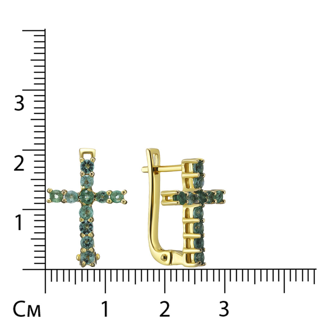 Серебряные серьги с изумрудами "Кресты"