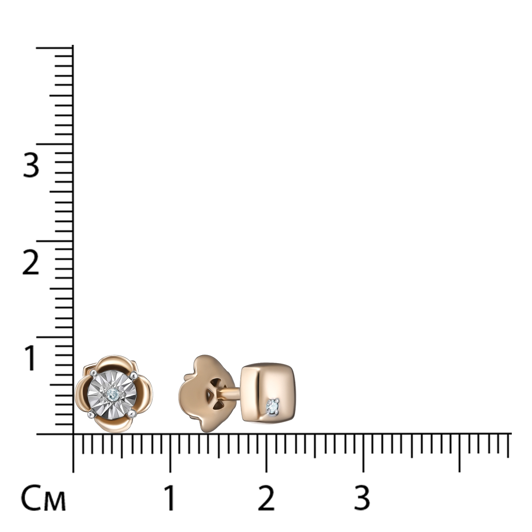 Серьги-пусеты из комбинированного золота с бриллиантами