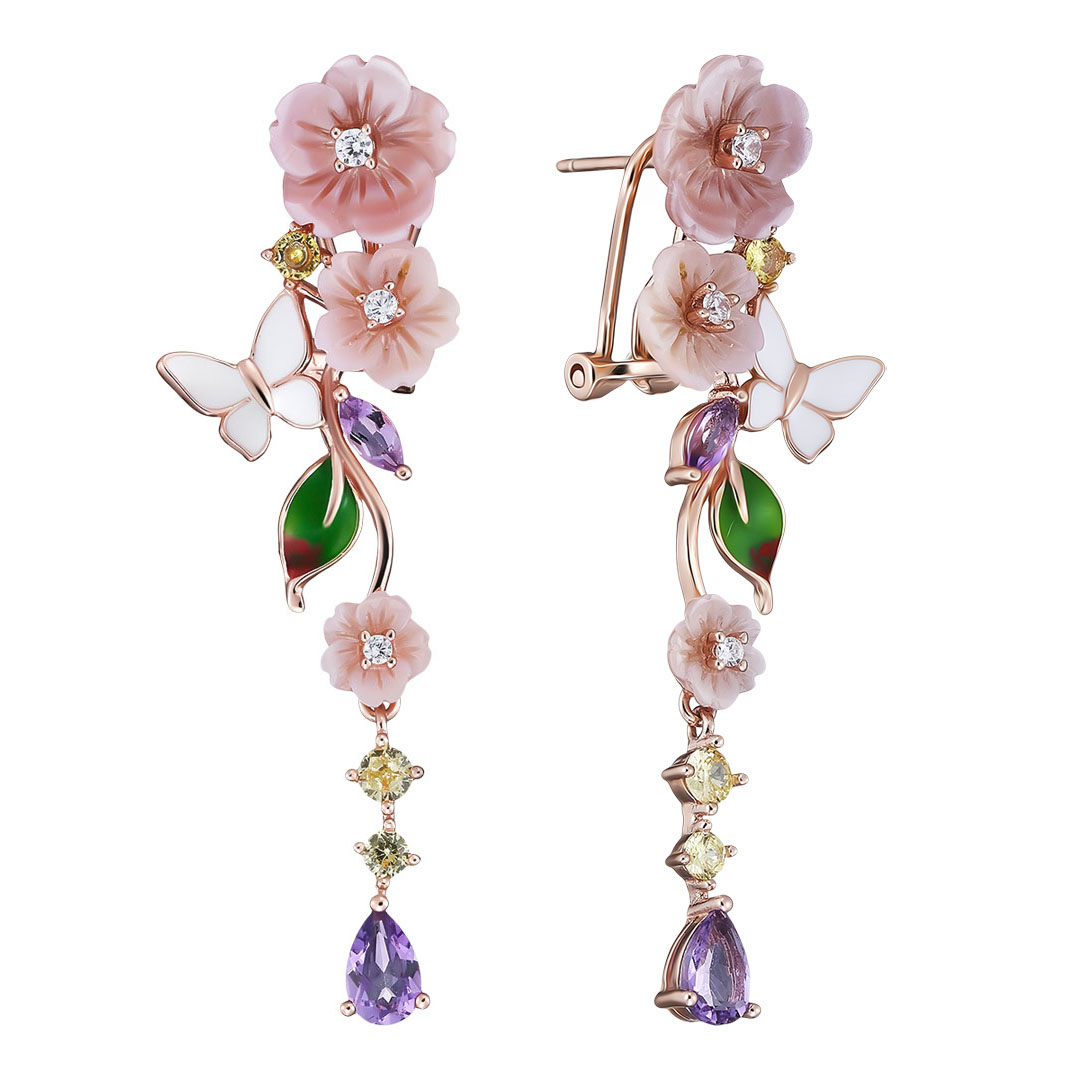 Серебряные серьги с перламутром "Цветы"