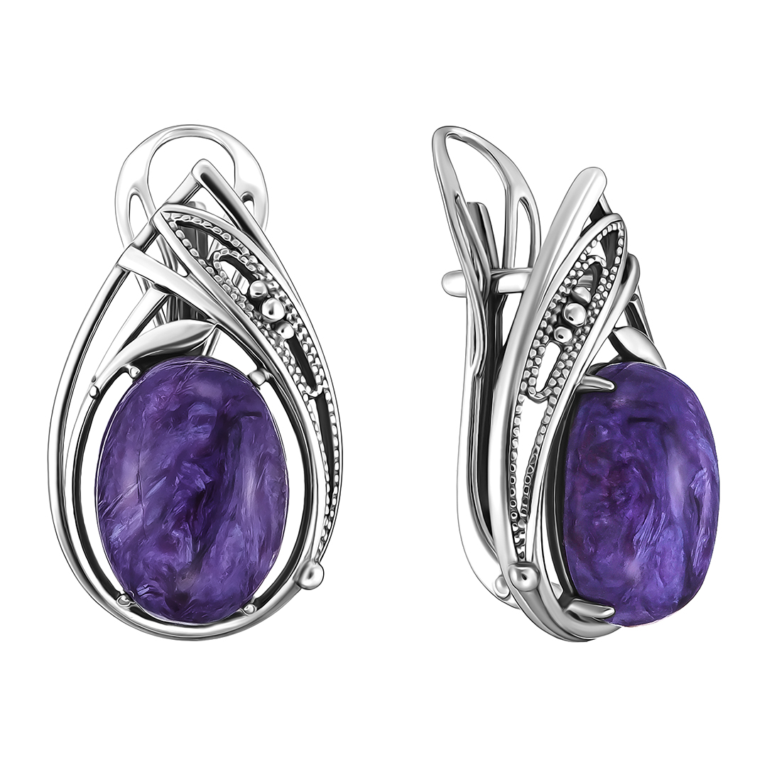 Серебряные серьги с чароитами