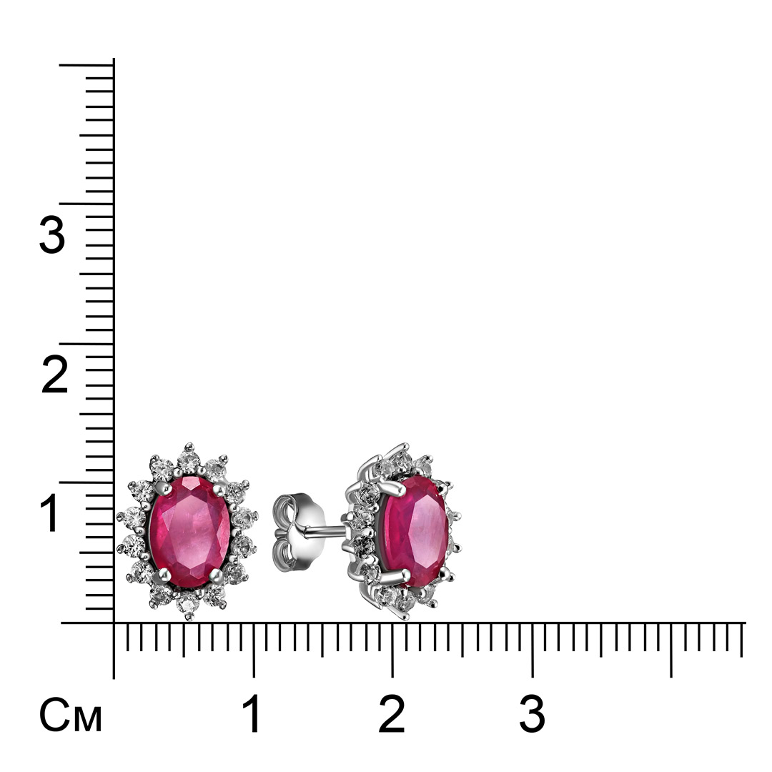 Серебряные серьги-пусеты с рубинами