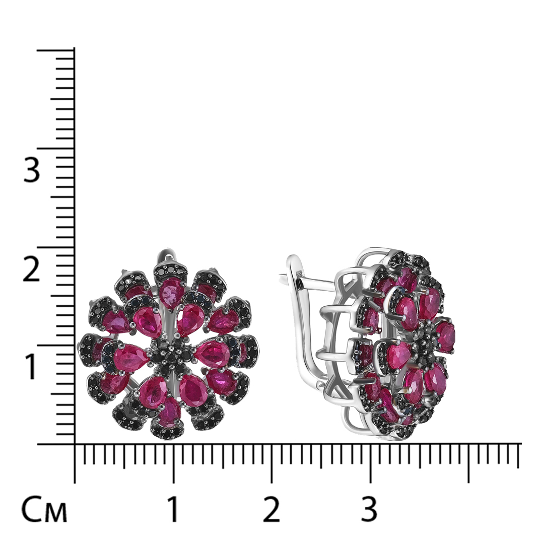 Серебряные серьги с рубинами "Цветы"