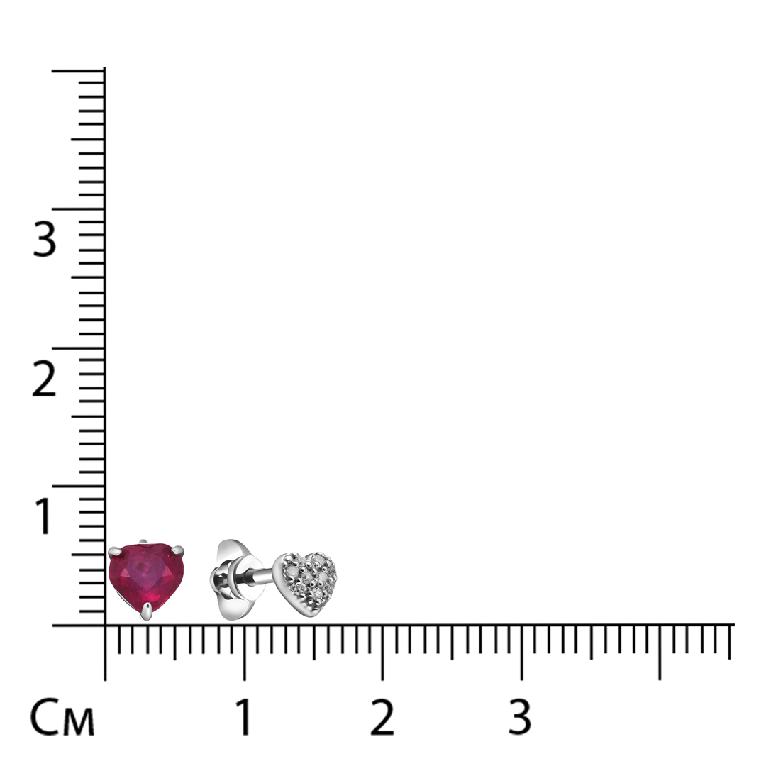 Серьги-пусеты из белого золота с рубинами "Сердца"