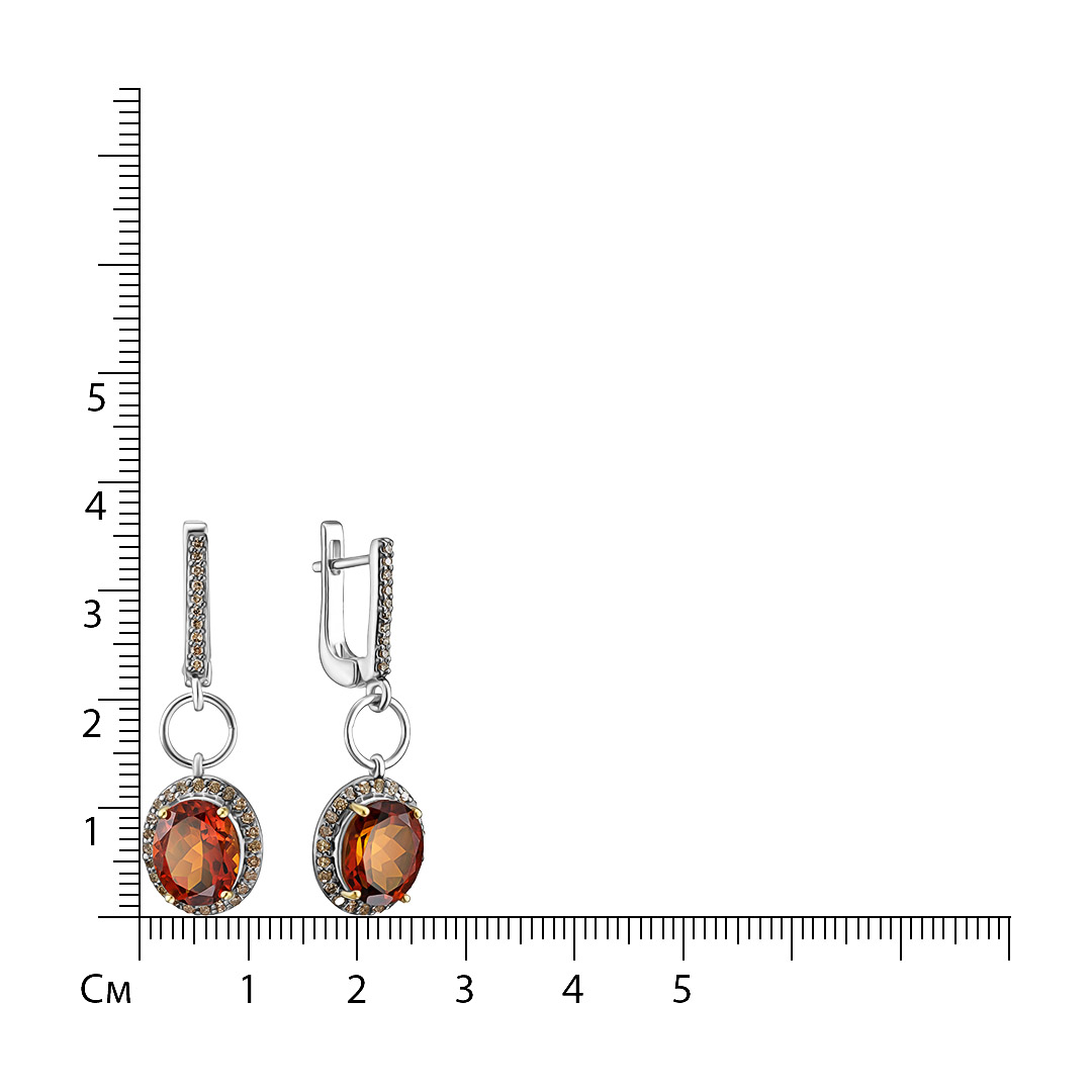 Серебряные серьги 925 пробы; вставки 64 Бр.Кр-17 3/3 0,6 ct; 2 Цитрин