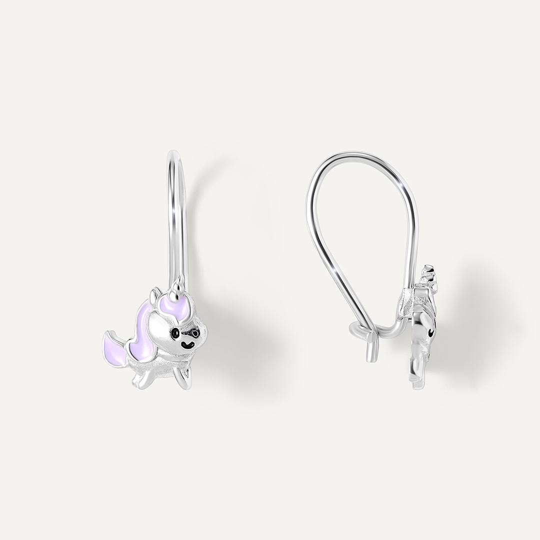 Серебряные серьги с эмалью "Единороги"