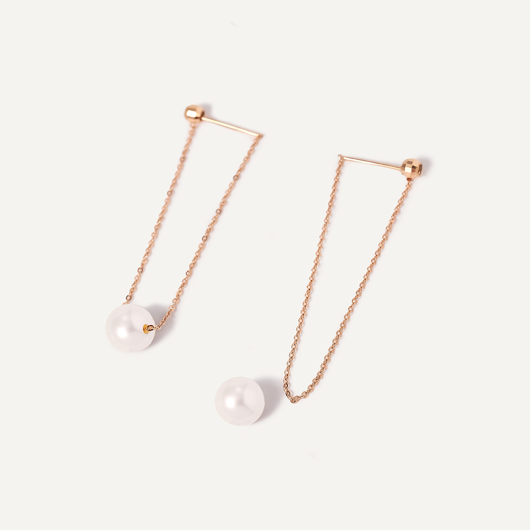 Серьги-протяжки из золота с розовым жемчугом