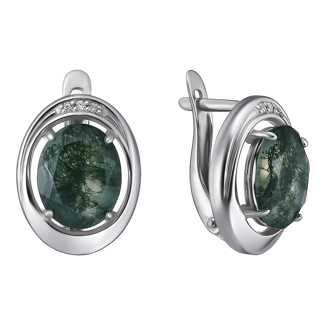 Серебряные серьги с моховыми агатами