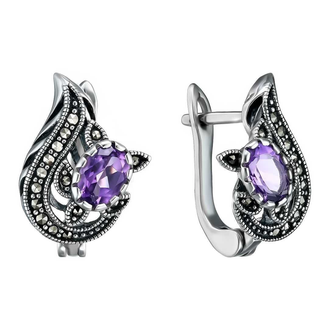 Серебряные серьги с аметистами