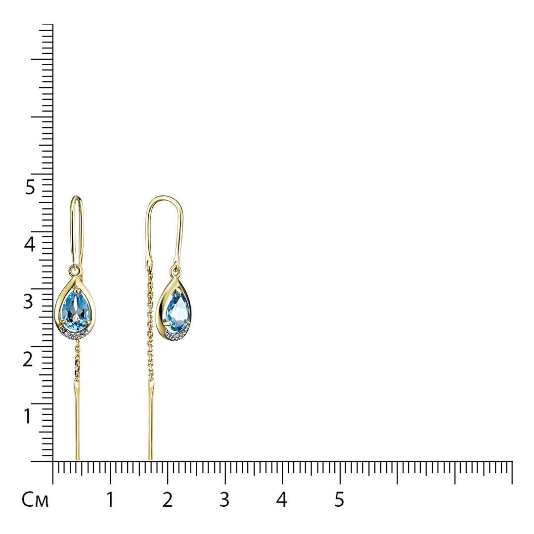 Серьги-протяжки из желтого золота с топазами swiss
