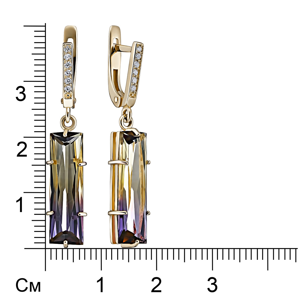 Серебряные серьги 925 пробы; вставки 2 Аметрин; 12 Фианит бесцв.;