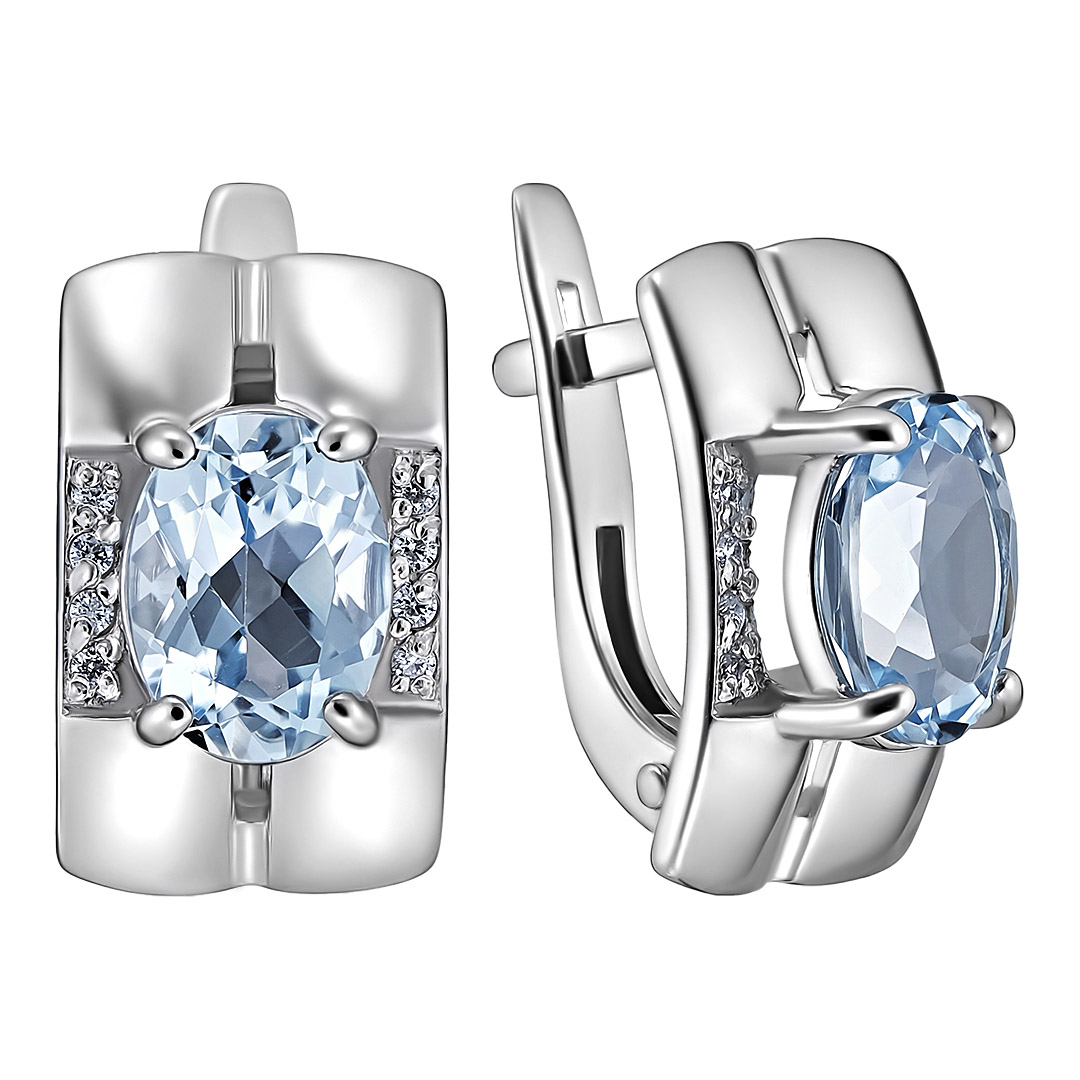 Серебряные серьги 925 пробы; вставки 2 Топаз; 16 Фианит бесцв.;
