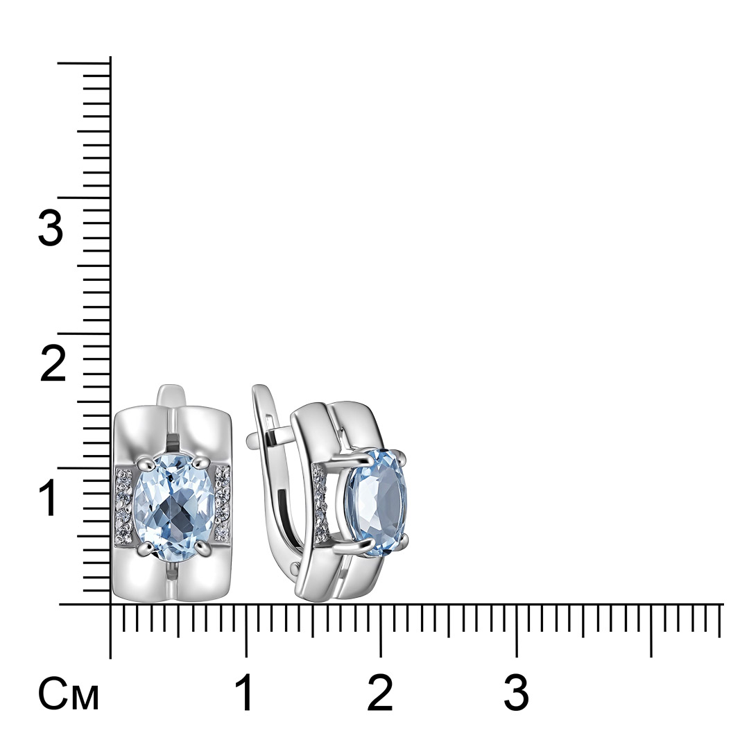 Серебряные серьги 925 пробы; вставки 2 Топаз; 16 Фианит бесцв.;