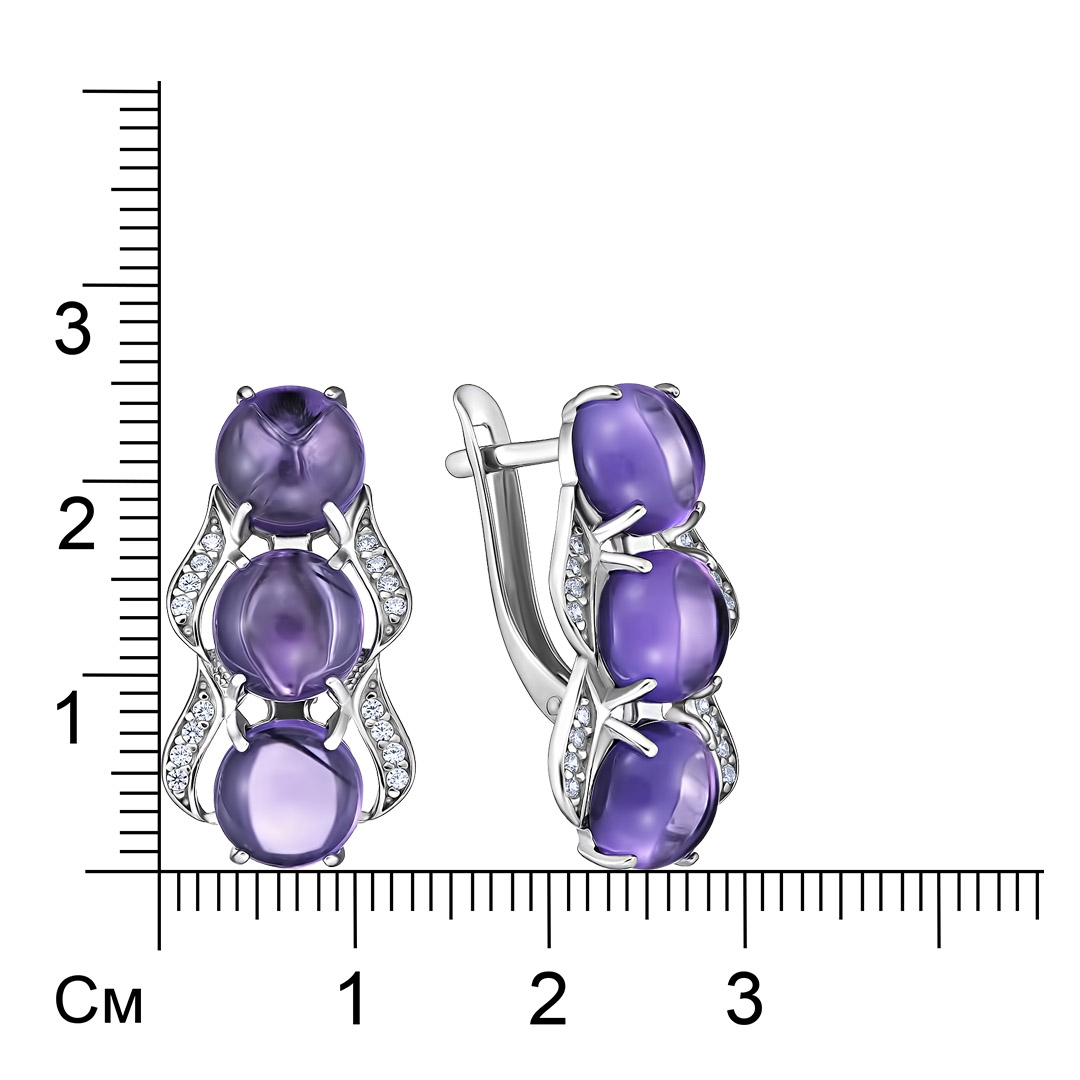 Серебряные серьги 925 пробы; вставки 6 Аметист; 32 Фианит бесцв.;