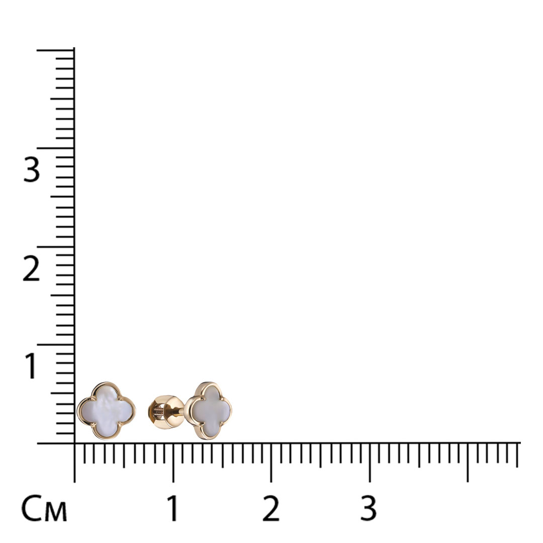 Серьги-пусеты из золота с перламутром "Клевер"