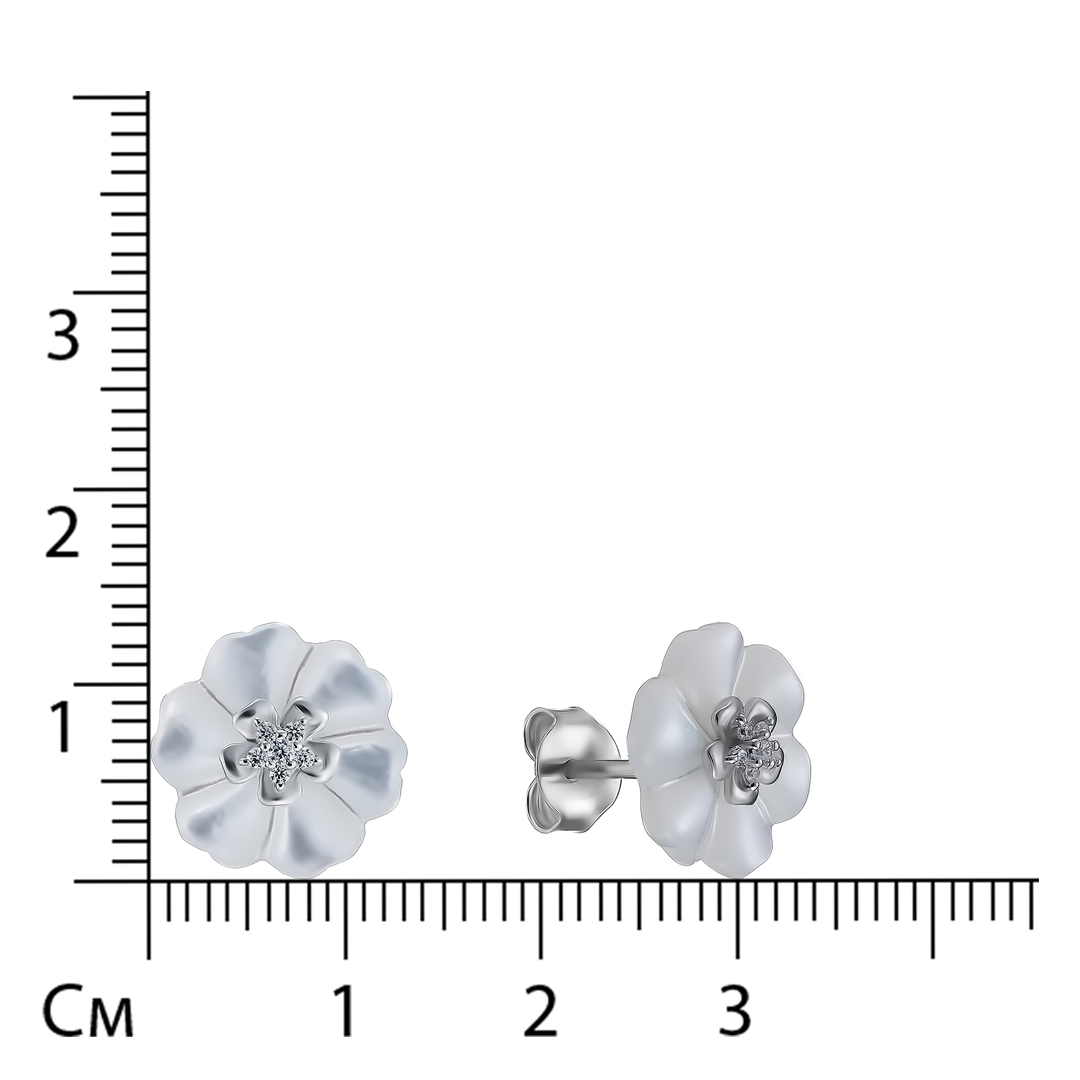 Серебряные серьги-пусеты с перламутром "Цветы"