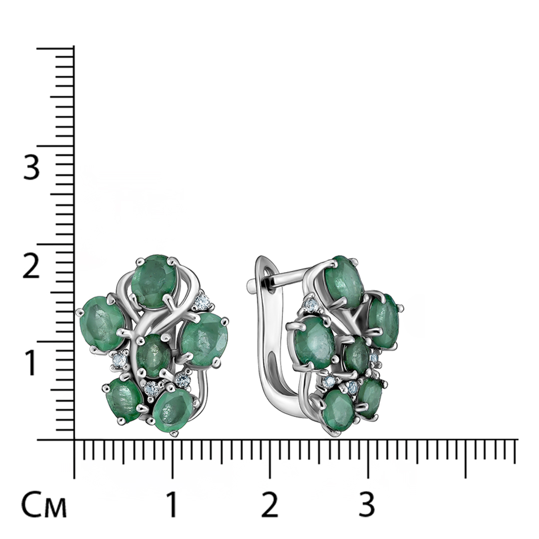 Серебряные серьги 925 пробы; вставки 12 Изумруд (F) 4/Г3 3,05ct (Бразилия); 8 Топаз белый;