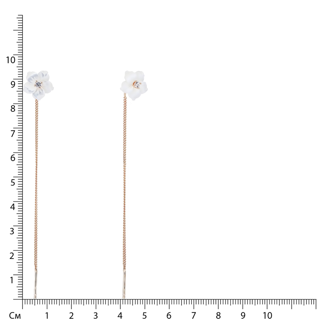 Серебряные серьги-протяжки с перламутром "Цветы"