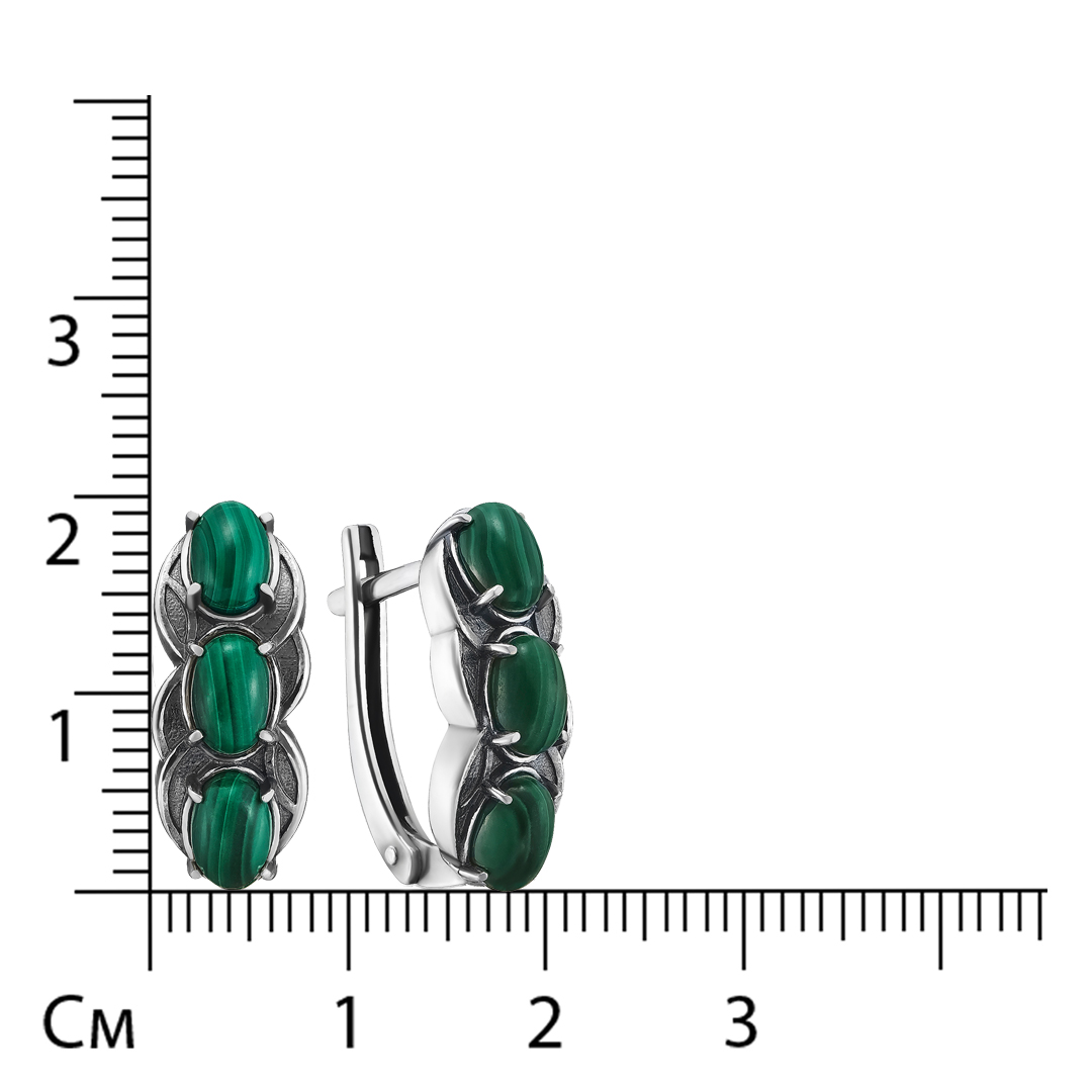 Серебряные серьги 925 пробы; оксидирование; вставки 6 Малахит нат.;