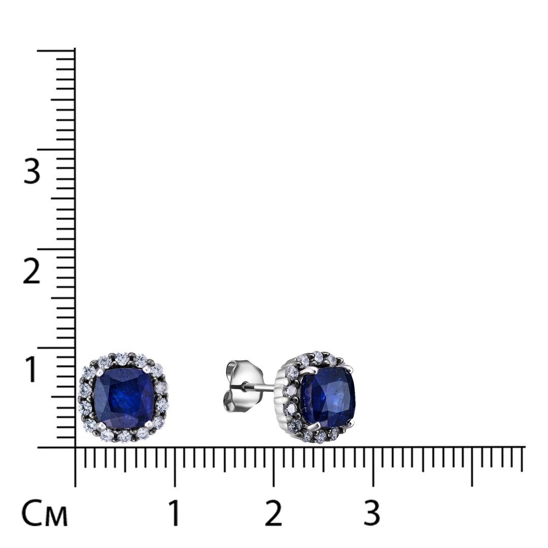 Серебряные серьги-пусеты с сапфирами