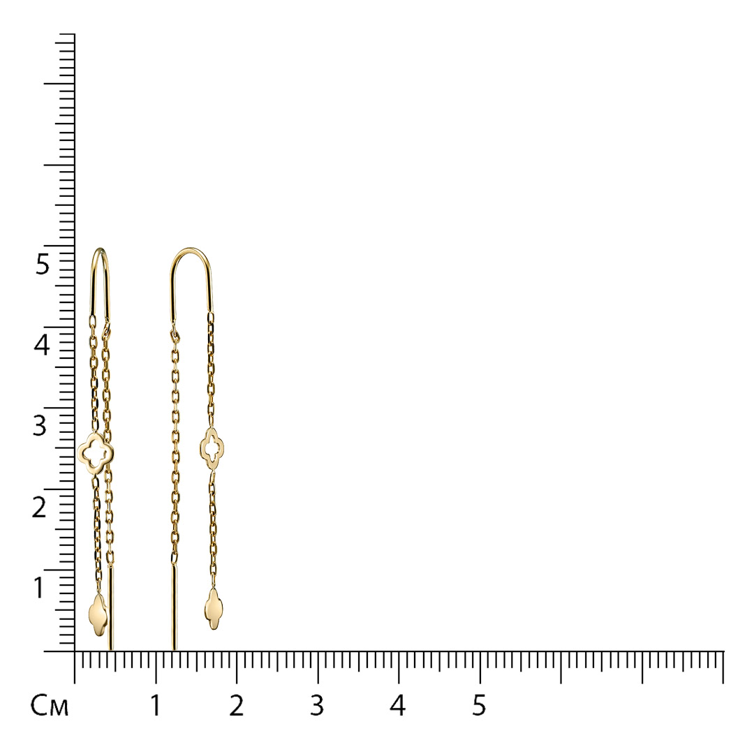 Серьги-протяжки из желтого золота "Клевер"