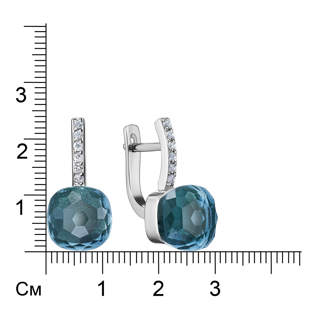 Серебряные серьги 925 пробы; вставки 2 Кварц; 12 Топаз белый;