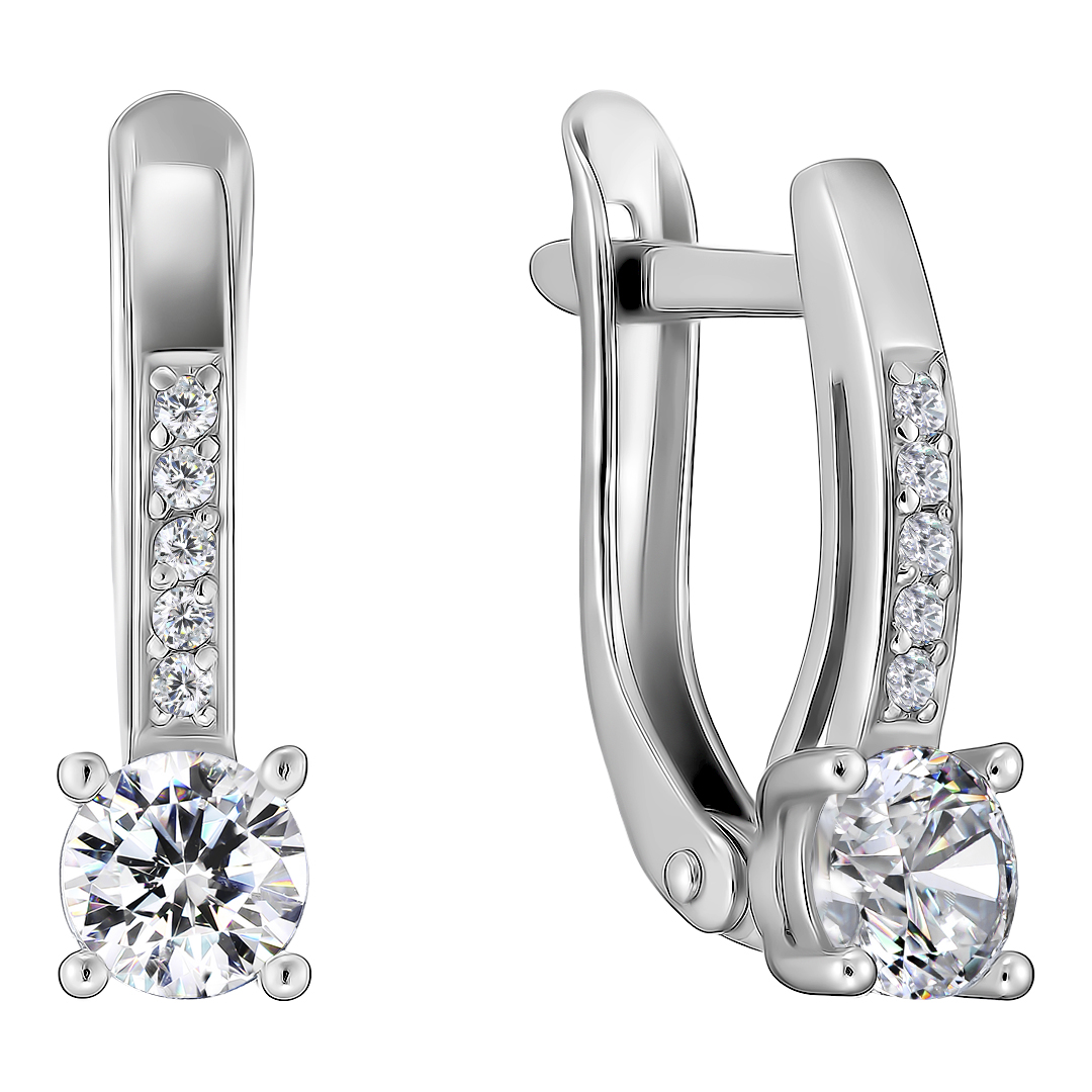 Серебряные серьги 925 пробы; вставки 12 Фианит бесцв.;