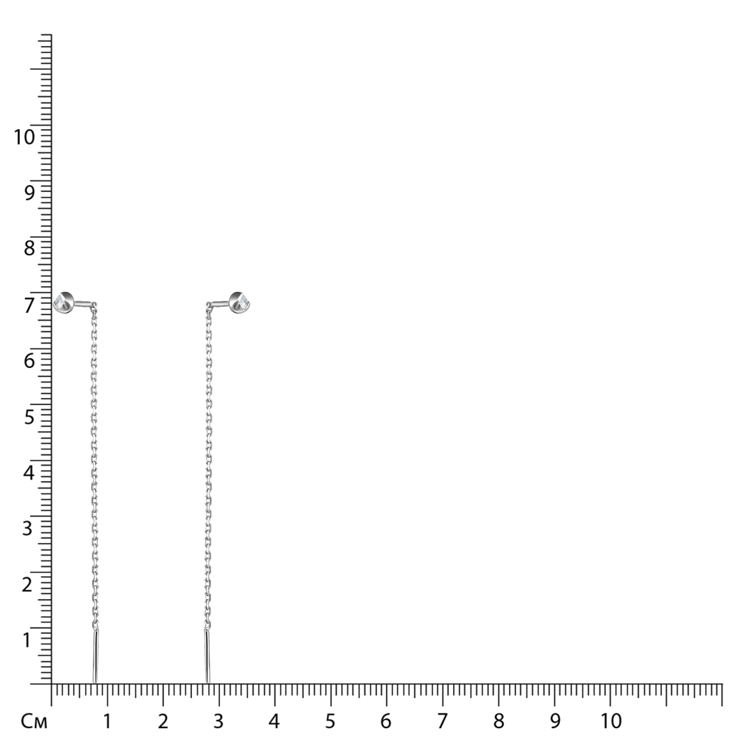 Серебряные серьги-протяжки 925 пробы; плетение Якорное; вставки 2 Фианит бесцв.;