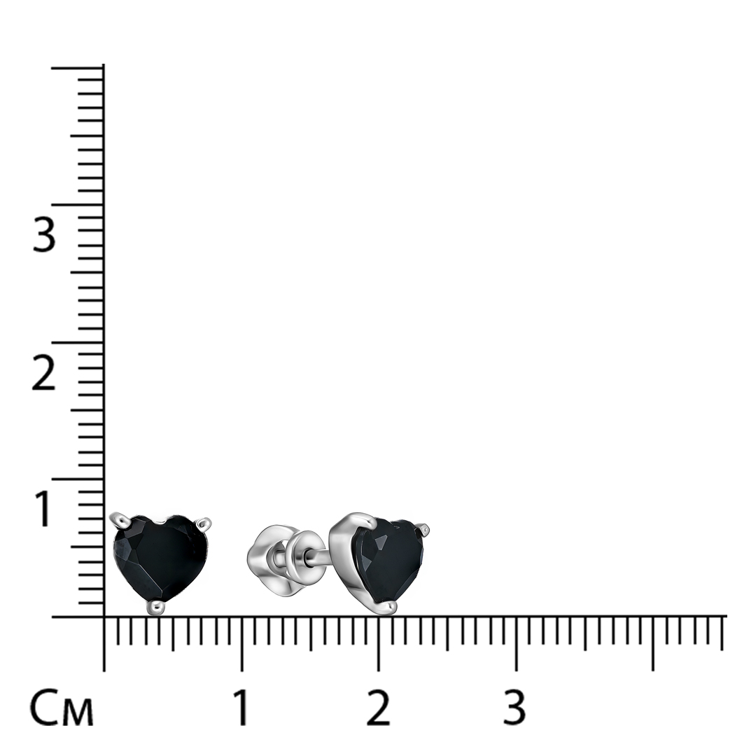 Серебряные серьги-пусеты с черными турмалинами "Сердца"