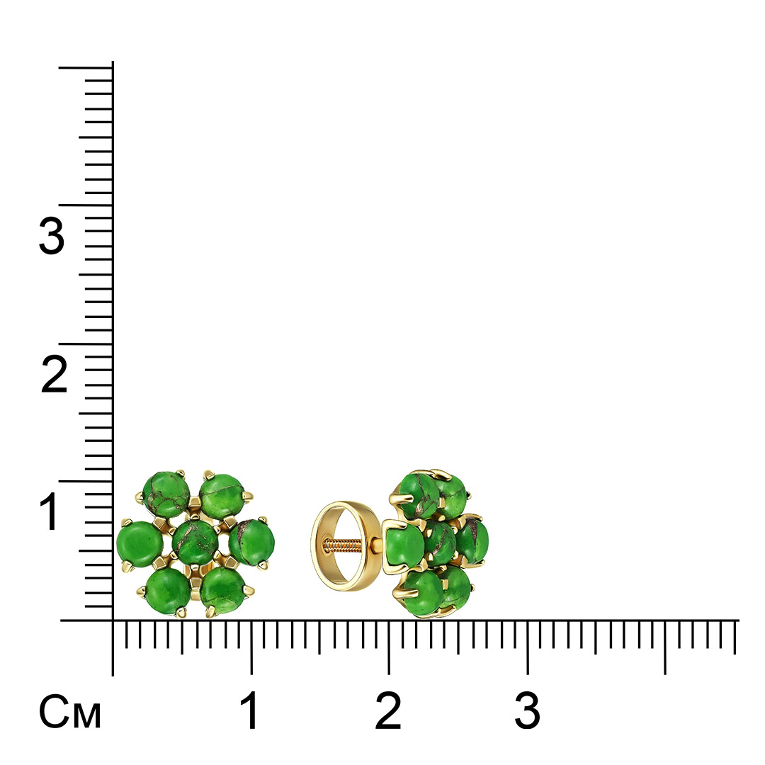 Серьги-пусеты из золота с зеленой бирюзой "Цветы"