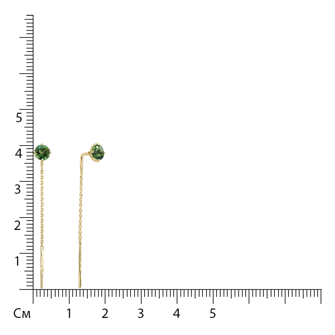 Серьги-протяжки из желтого золота с турмалинами