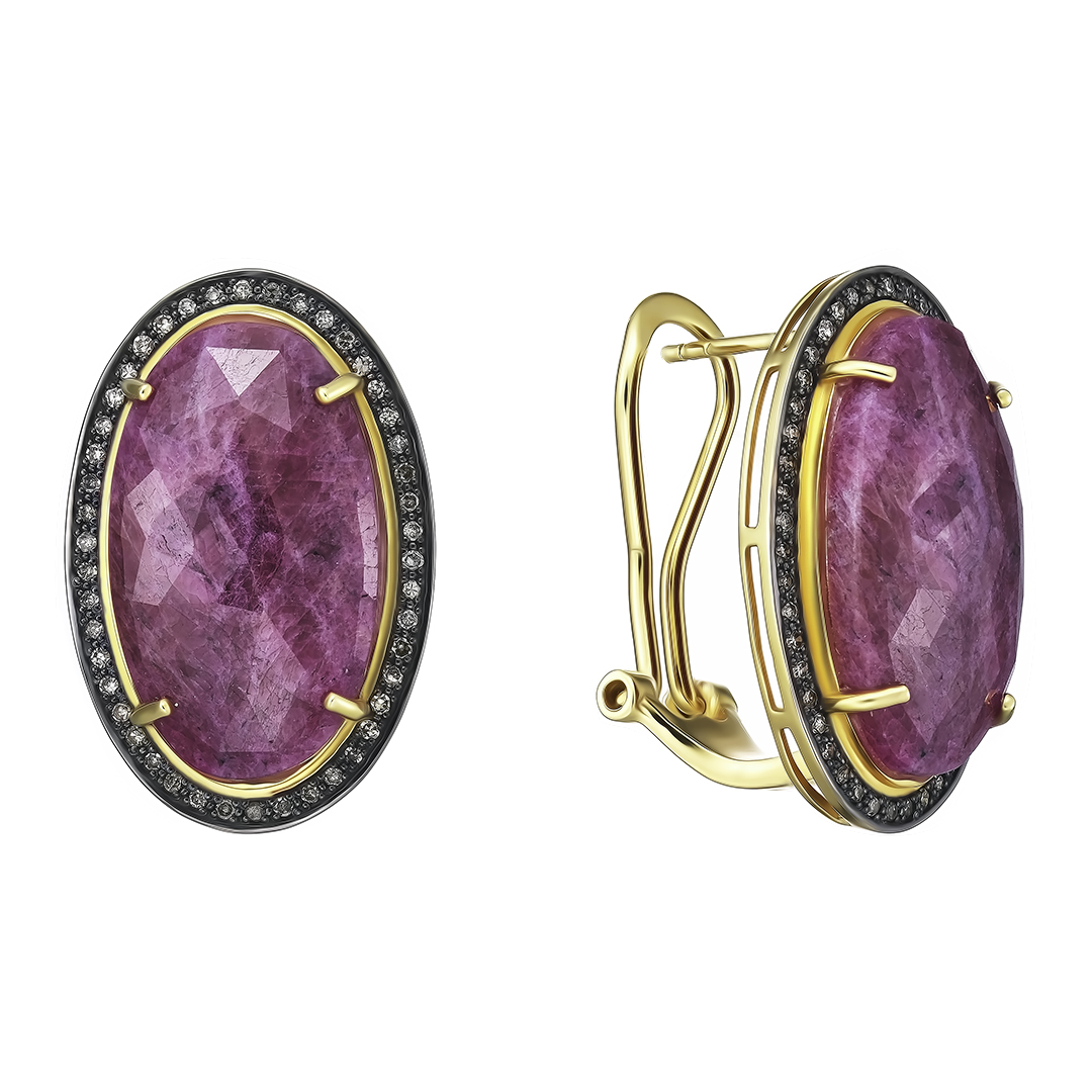 Серебряные серьги 925 пробы; вставки 2 Корунд красный 28,7ct; 92 Бр.(R)Кр-17 0,35ct 5/5;