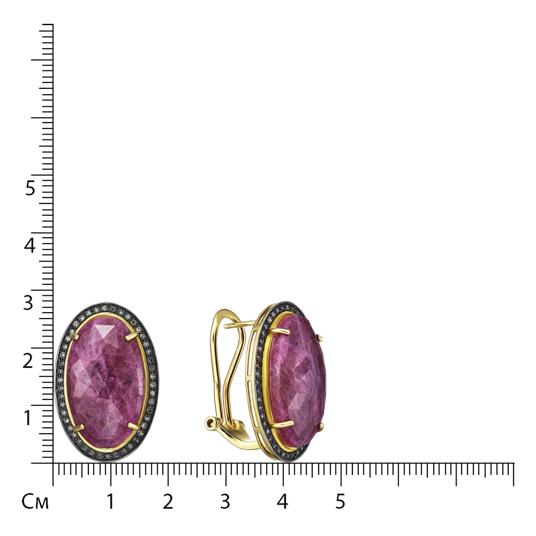 Серебряные серьги 925 пробы; вставки 2 Корунд красный 28,7ct; 92 Бр.(R)Кр-17 0,35ct 5/5;