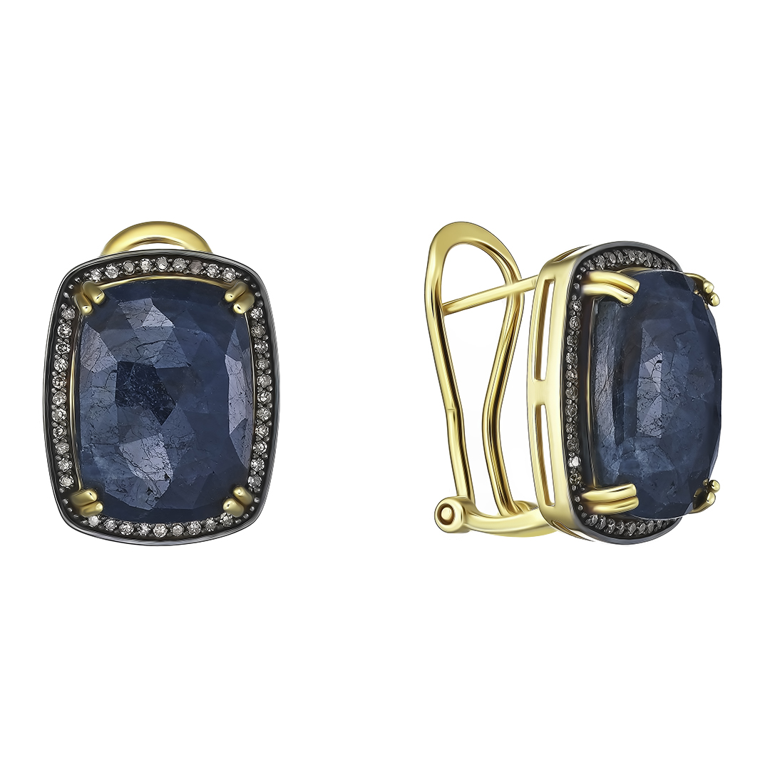 Серебряные серьги 925 пробы; вставки 2 Корунд синий 19,8ct; 80 Бр.(R)Кр-17 0,3ct 5/5;