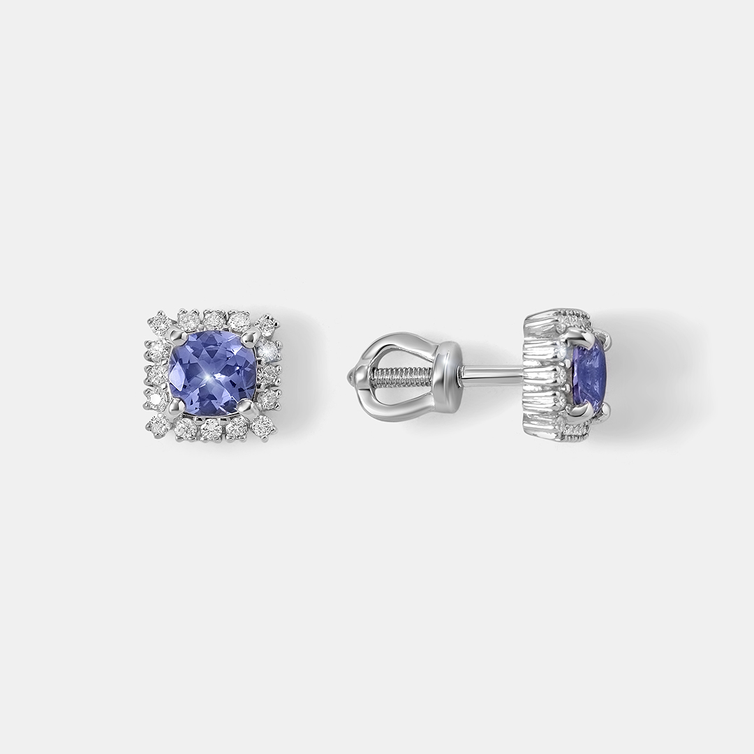 Серьги-пусеты из белого золота с танзанитами