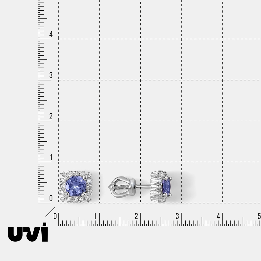 Серьги-пусеты из белого золота с танзанитами