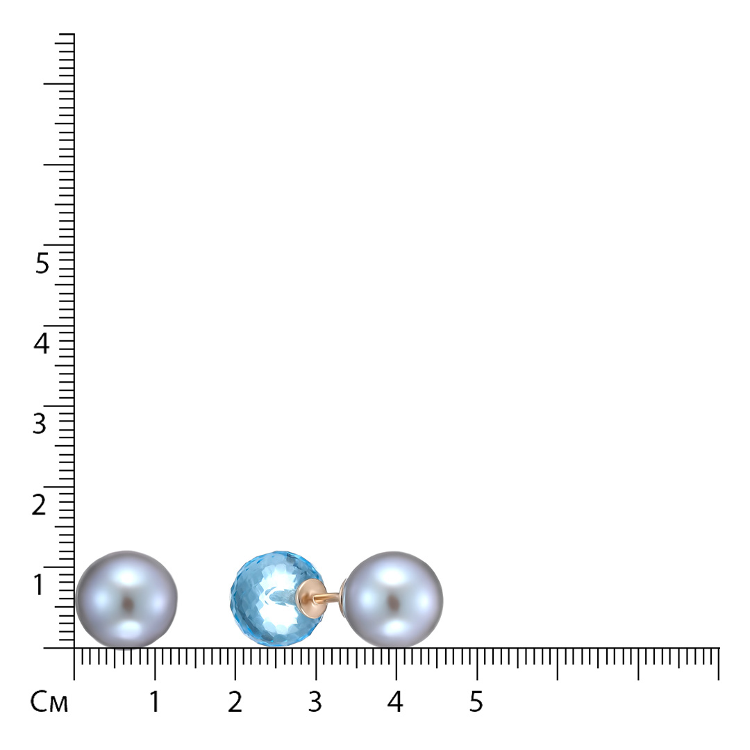 Серьги-пусеты из золота с топазами sky и жемчугом