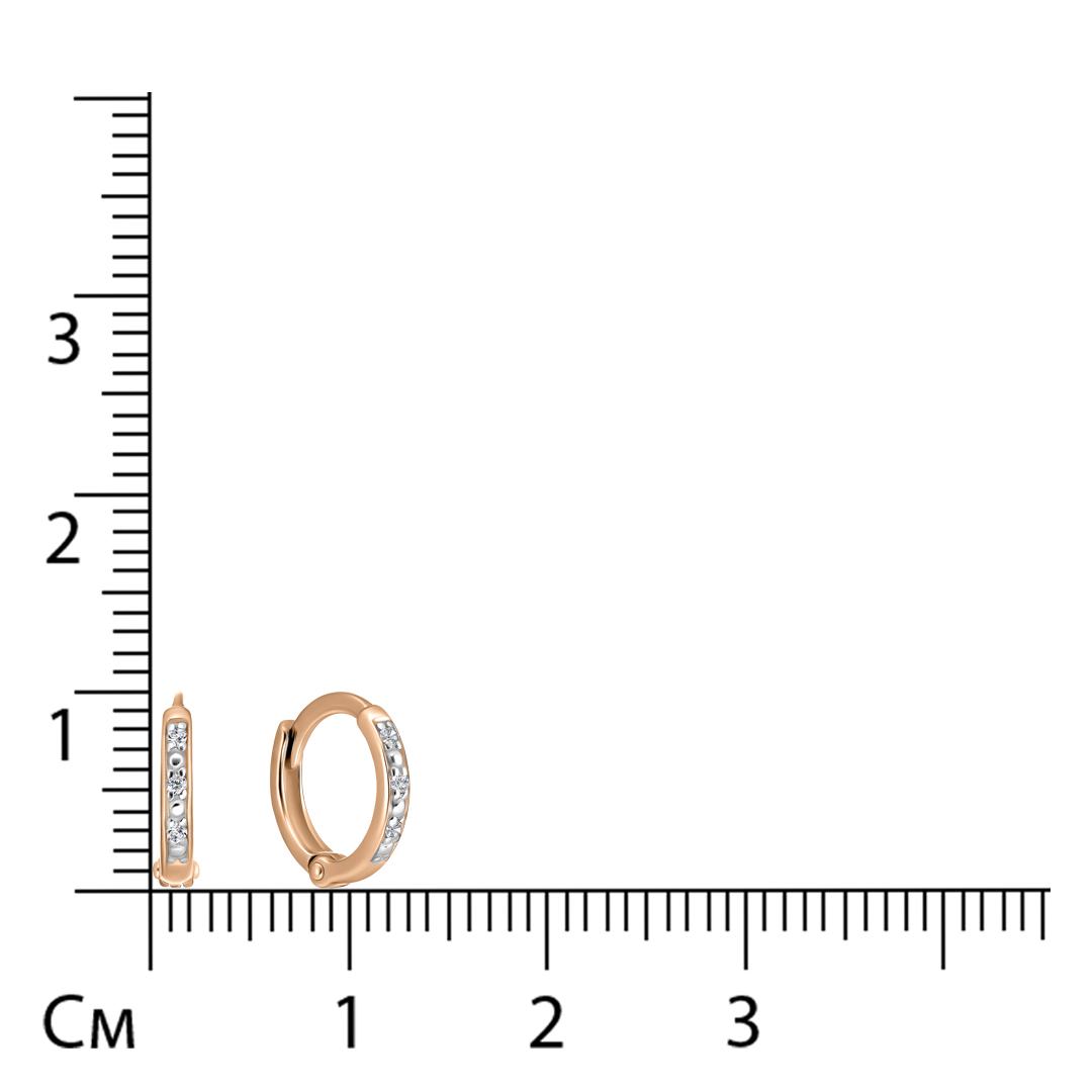 Золотые серьги 585 пробы; родий; вставки 4 Бр.Кр-17 (N) 0,016 2/2А; 2 Бр.Кр-17 (N) 0,008 2/2А;