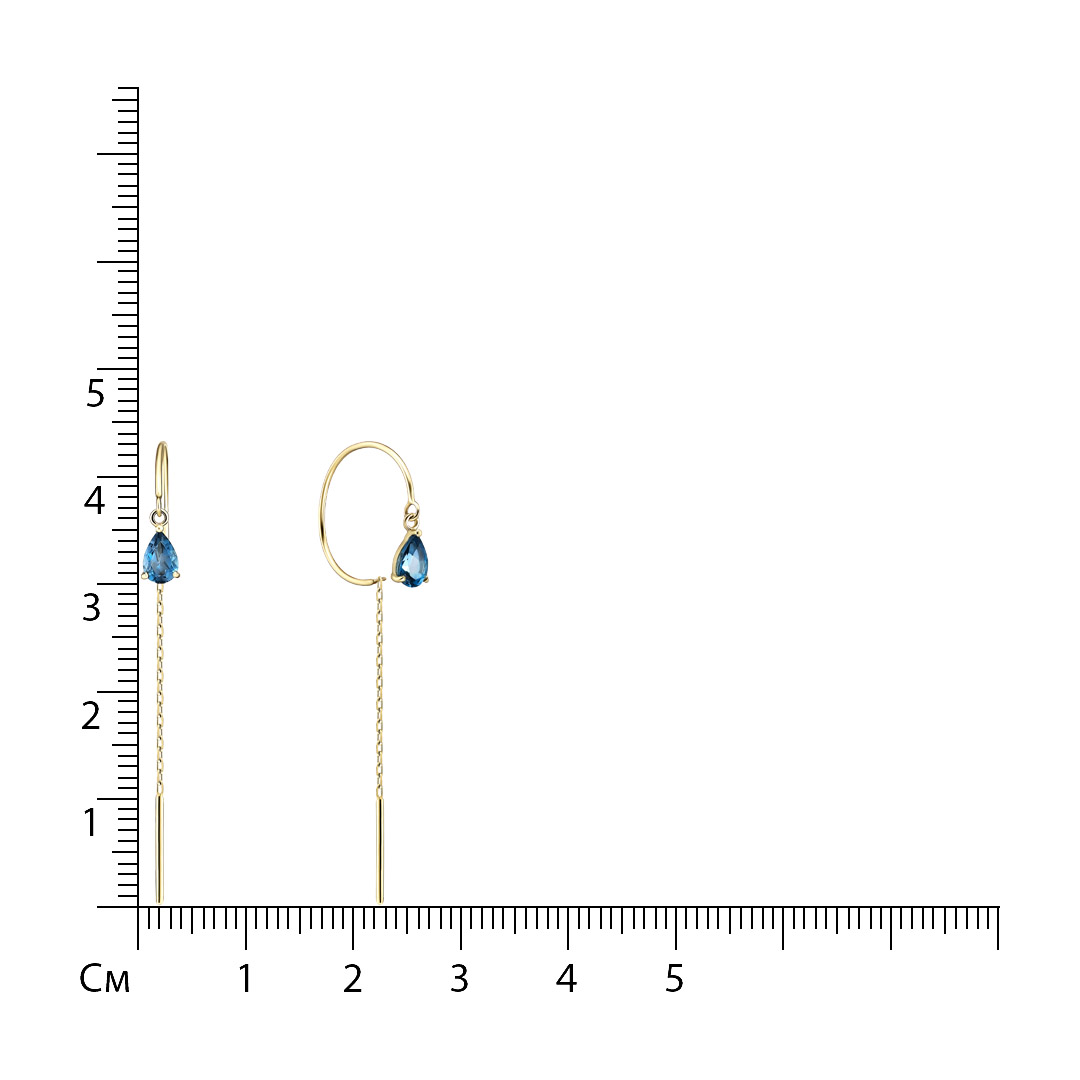 Серьги-протяжки из желтого золота с топазами Лондон