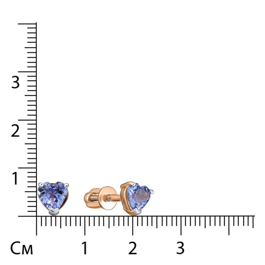 Серьги-пусеты из золота с танзанитами "Сердца"