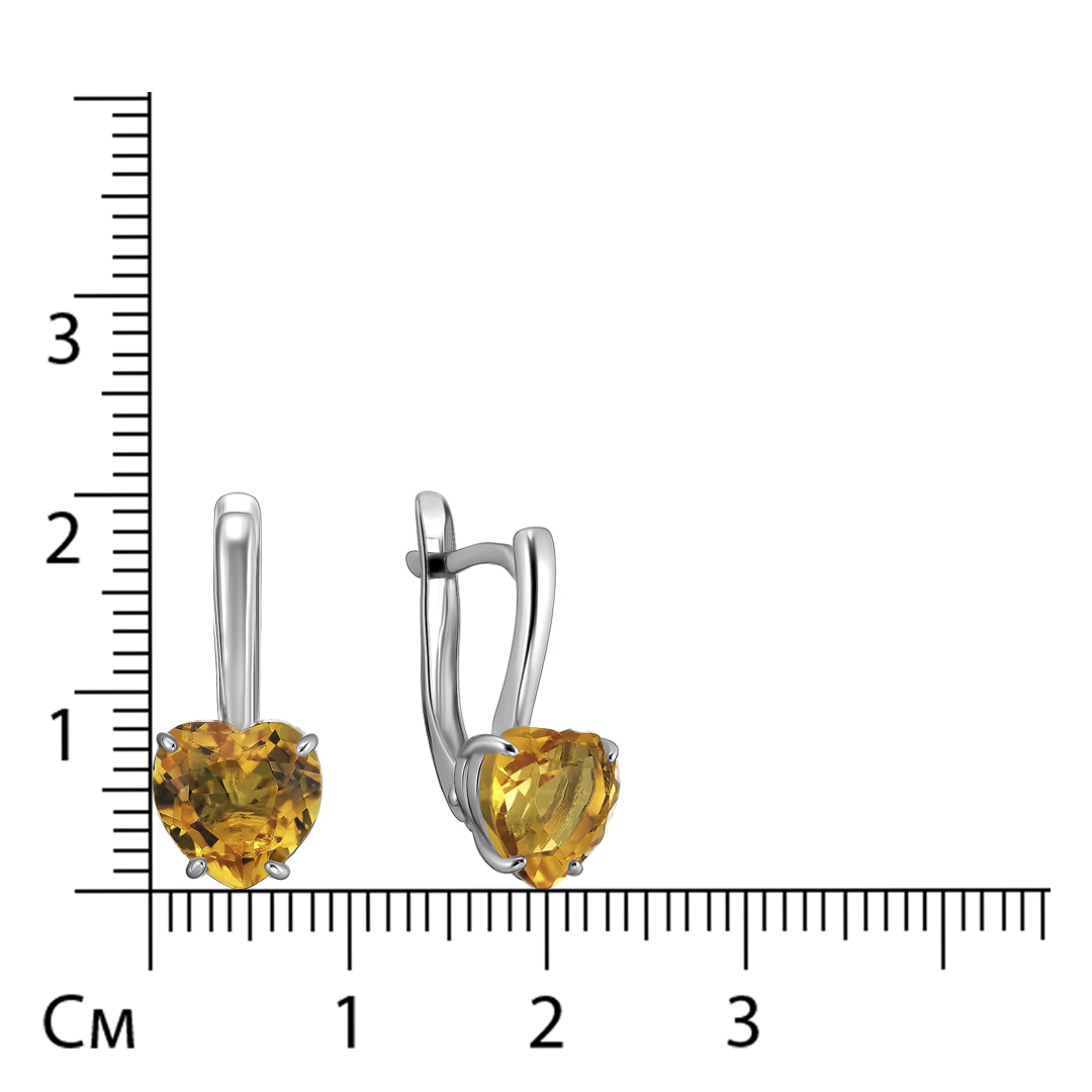 Серебряные серьги с цитринами "Сердца"