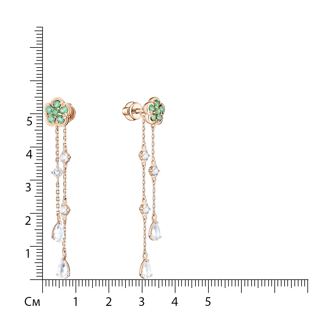 Серьги-трансформеры из золота с изумрудами "Цветы"