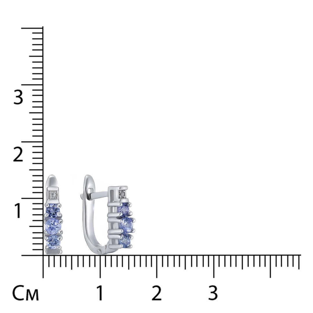 Серебряные серьги 925 пробы; вставки 6 Танзанит 0,44ct; 2 Топаз белый 0,01ct;