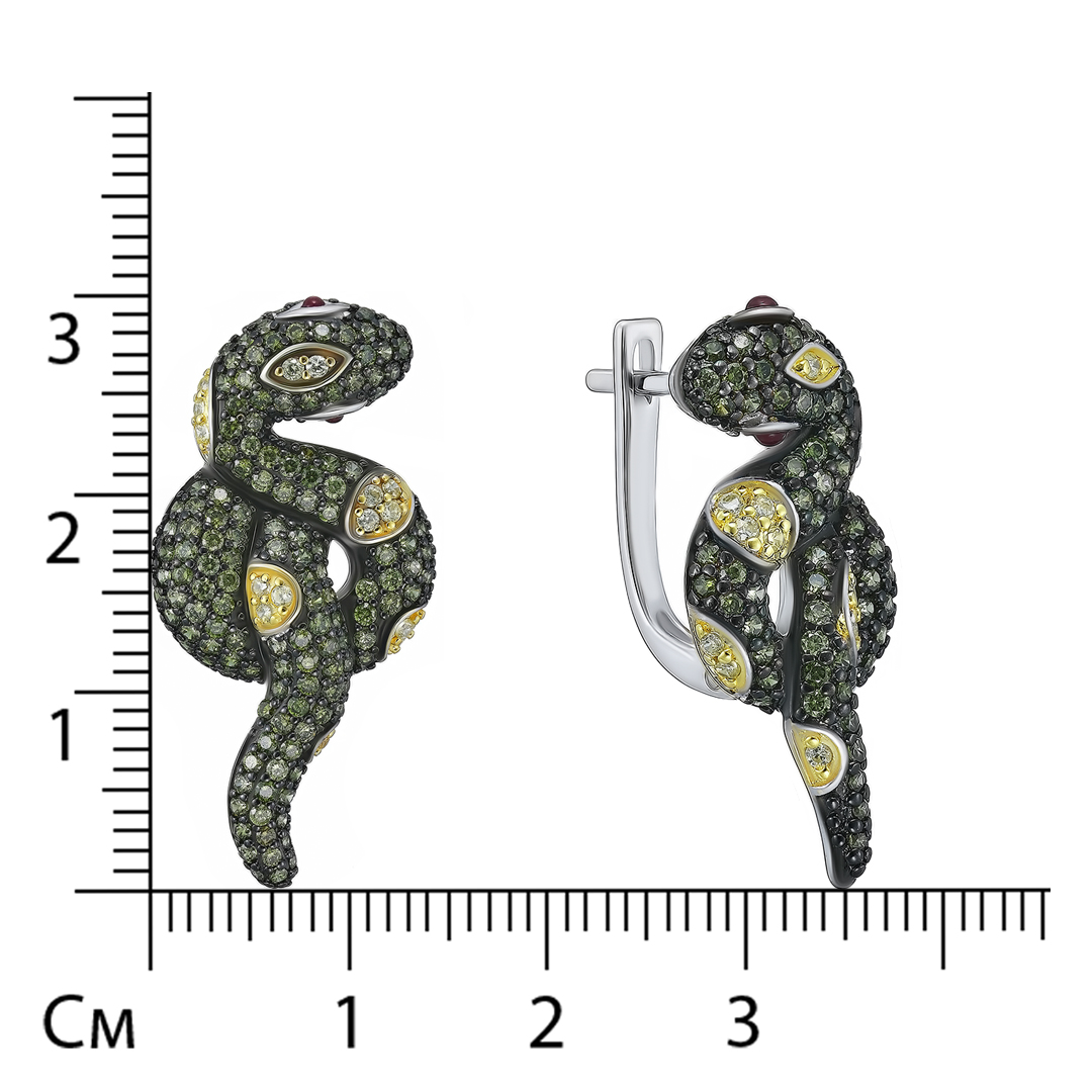 Серебряные серьги с кубическим цирконием "Змеи"