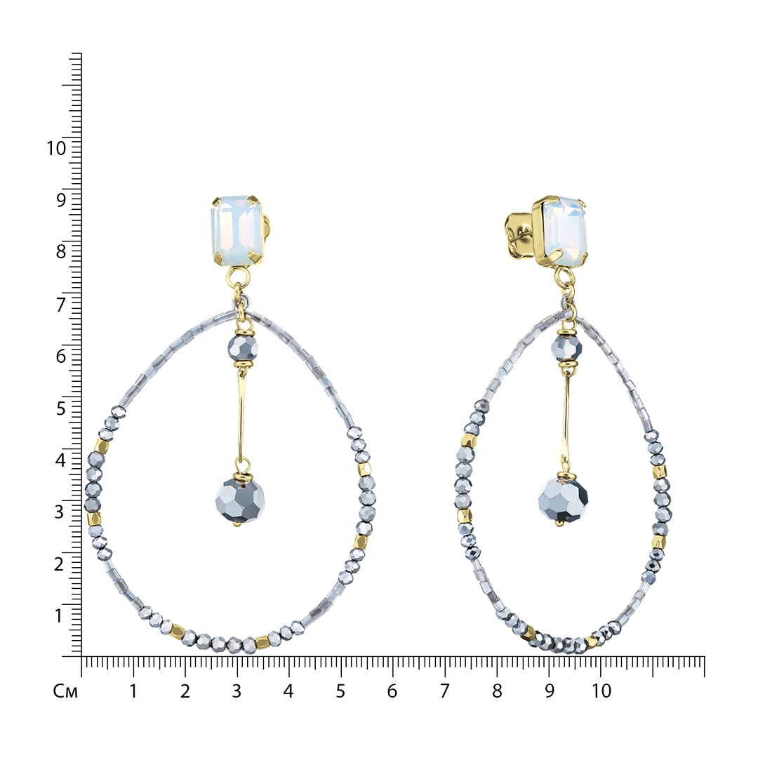 Серьги из бижутерного сплава желтого цвета; вставки Кристалл; Бисер цв.;