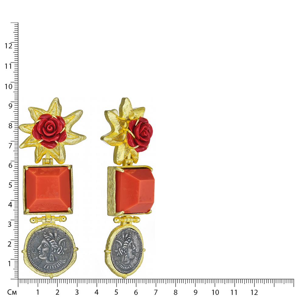 Серьги из бижутерного сплава золотого цвета; вставки Юв. смола;